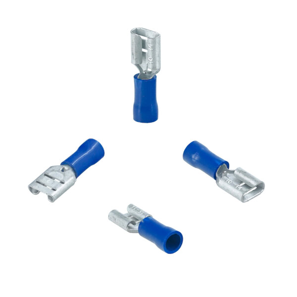 50 Stück PVC Flachsteckhülse Teilisoliert 1,5 - 2,5 mm² / 6,4 x 0,8 mm Blau
