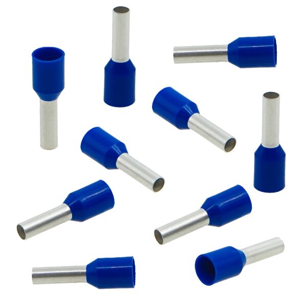 10 Stück Aderendhülsen Isoliert einadrig 2,5 mm² blau