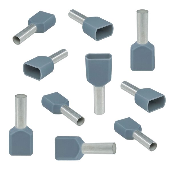 10 Stück Aderendhülsen Isoliert Twin 2 x 4,0 mm² grau